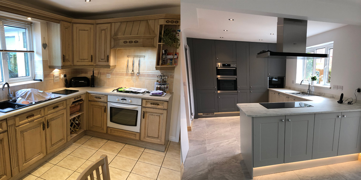 Before and after photos of kitchen in Heswall