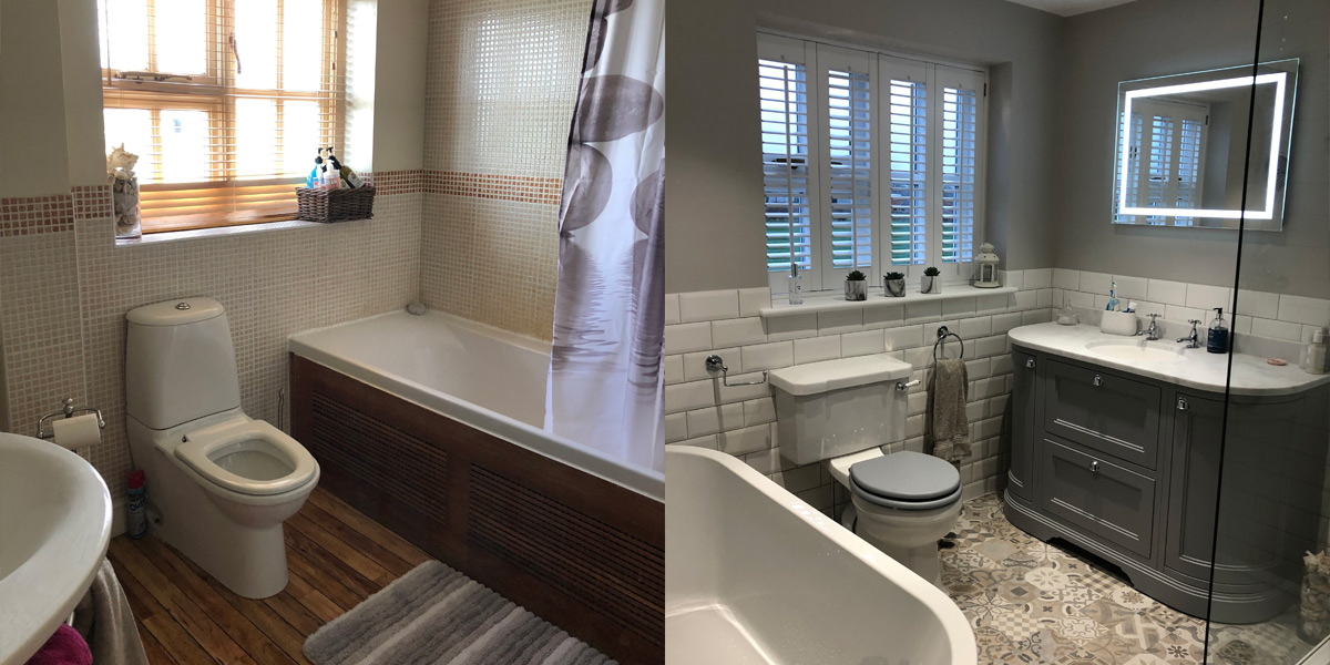 Before and after photos of bathroom in Wrexham